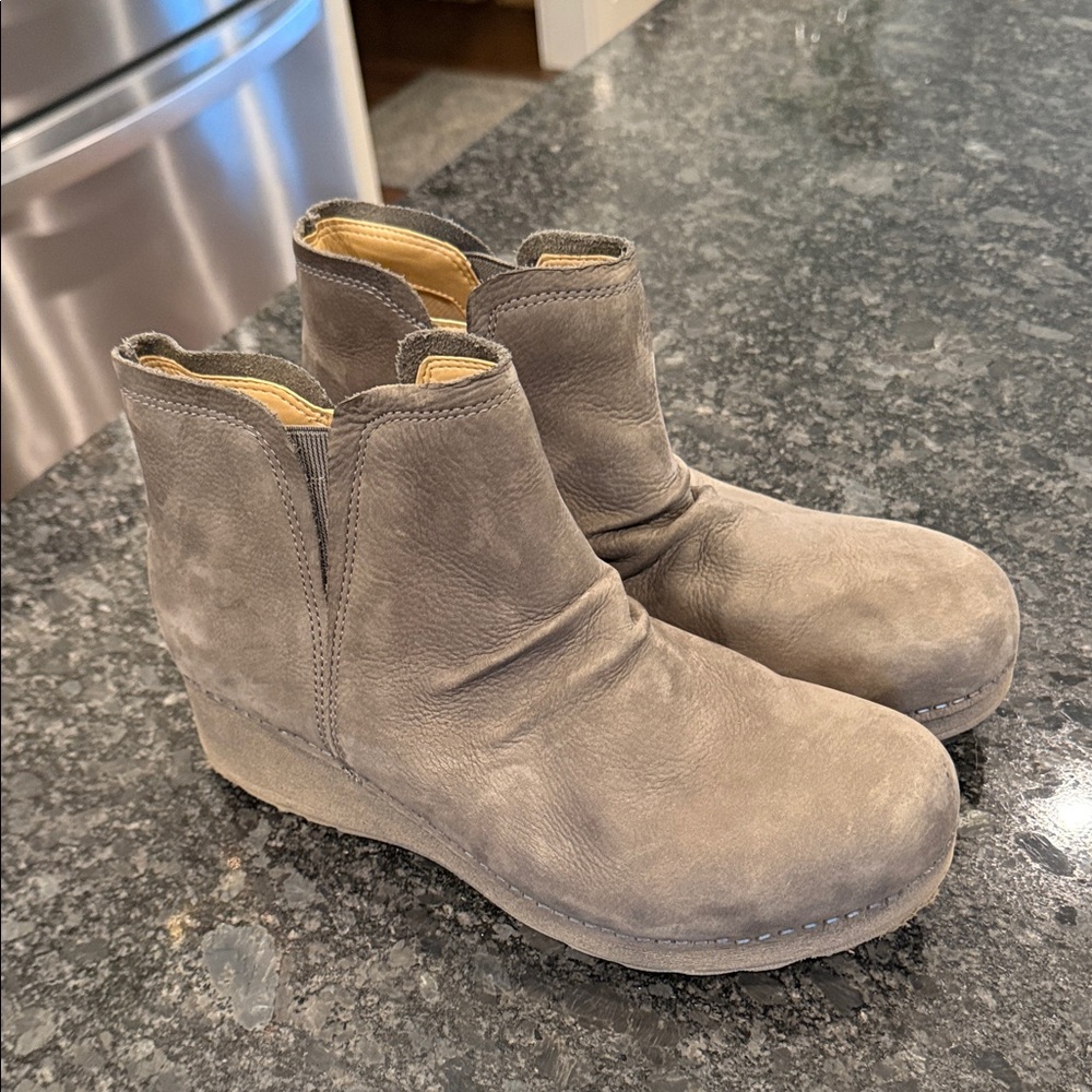 Dansko Taupe Suede Ankle Booties